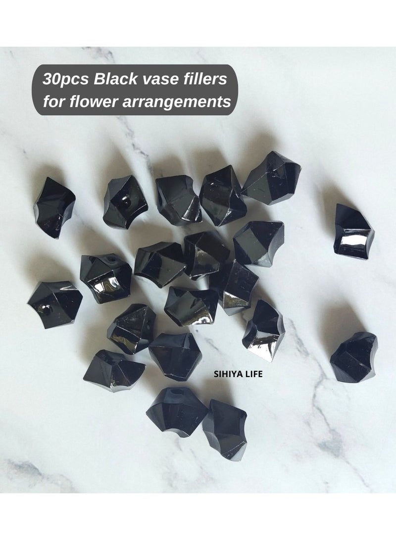 Set of 3 Mix Shape Ceramic Vases - Black | with vase filler stones | Decorative Pieces for Home Decor,Office,Garden,Patio, Living Room Centerpiece Vases for Flower Arrangements, Gifting