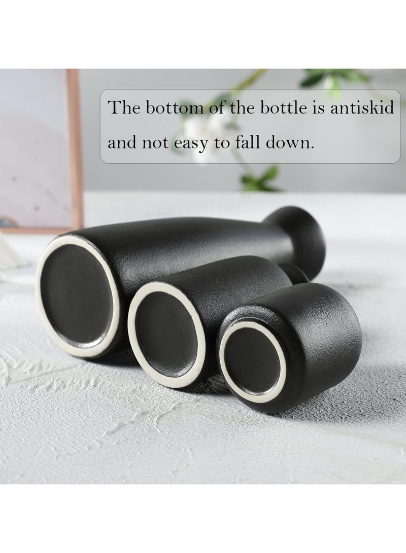 Set of 3 Mix Shape Ceramic Vases - Black | with vase filler stones | Decorative Pieces for Home Decor,Office,Garden,Patio, Living Room Centerpiece Vases for Flower Arrangements, Gifting