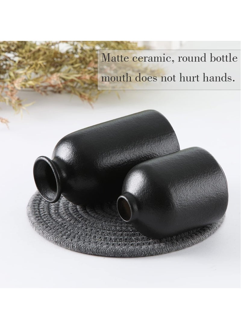 Set of 3 Mix Shape Ceramic Vases - Black | with vase filler stones | Decorative Pieces for Home Decor,Office,Garden,Patio, Living Room Centerpiece Vases for Flower Arrangements, Gifting