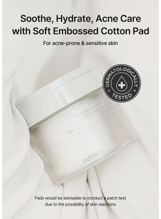 Ji.Woo.Gae Cica BHA Blemish Toner Pad | Hydrating & Moisturizing Exfoliating Pads for Oily Combination Skin, for Soothing, Depuffing, Repairing, Astringent Pads (60 Pads)