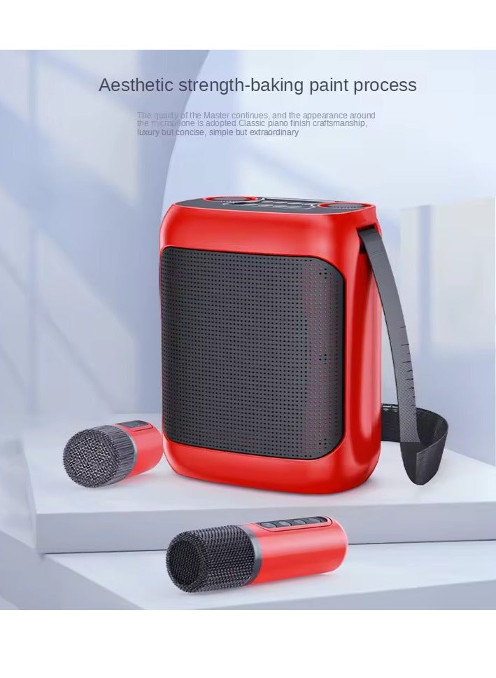 YS-220 Outdoor Karaoke Speaker Big Strap Speaker With Dual UHF Wireless Microphone Red