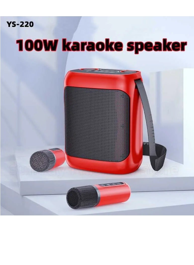 YS-220 Outdoor Karaoke Speaker Big Strap Speaker With Dual UHF Wireless Microphone Red