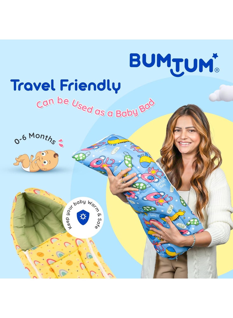UMTUM 0-6 Months New Born Baby Unisex Cotton Carry Bag Sleeping Bag 3 in 1 Baby Bed Carry Nest for Infant Sun Print Lemon