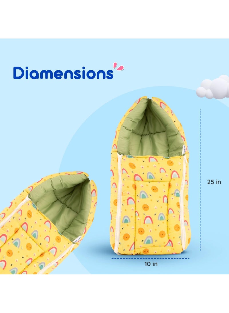 UMTUM 0-6 Months New Born Baby Unisex Cotton Carry Bag Sleeping Bag 3 in 1 Baby Bed Carry Nest for Infant Sun Print Lemon