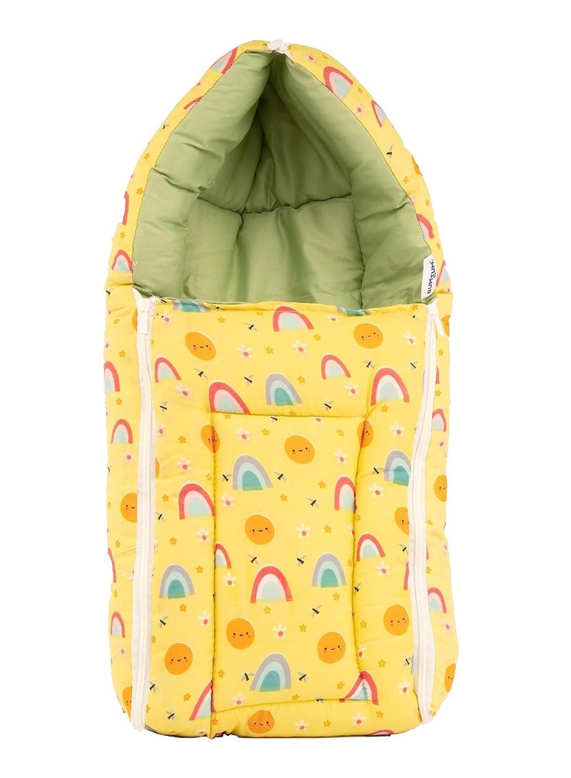 UMTUM 0-6 Months New Born Baby Unisex Cotton Carry Bag Sleeping Bag 3 in 1 Baby Bed Carry Nest for Infant Sun Print Lemon