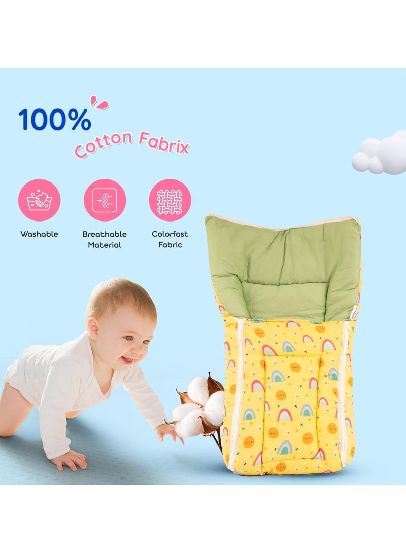 UMTUM 0-6 Months New Born Baby Unisex Cotton Carry Bag Sleeping Bag 3 in 1 Baby Bed Carry Nest for Infant Sun Print Lemon