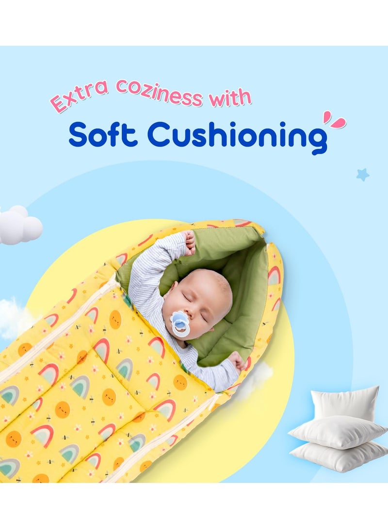 UMTUM 0-6 Months New Born Baby Unisex Cotton Carry Bag Sleeping Bag 3 in 1 Baby Bed Carry Nest for Infant Sun Print Lemon