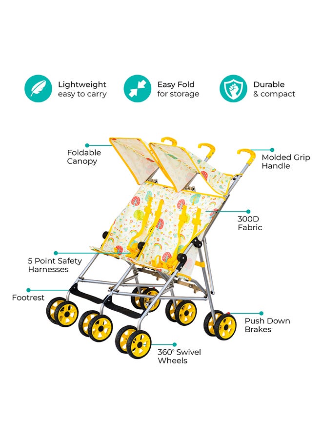 Jet Plus Twin Buggy Lightweight Travel Strollers, Up To 30Kg, 6M+, Yellow