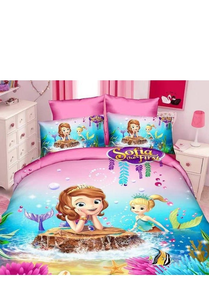 Disney Three-Piece Set Cotton Quilt Single Size Comforter Bedding Set, Anime Cartoon Bed kids Duvet Cover Set