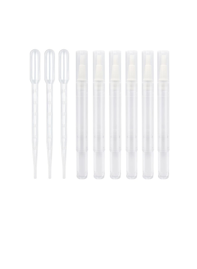 6 Pcs 3 ml Empty Cuticle Oil Pen Tubes with 3pcs Pipettes, Transparent Nail Oil Twist Pens with Brush, Tip Cosmetic Container for Homemade Nail Oil, Lip Gloss, Eyelash Growth Liquid