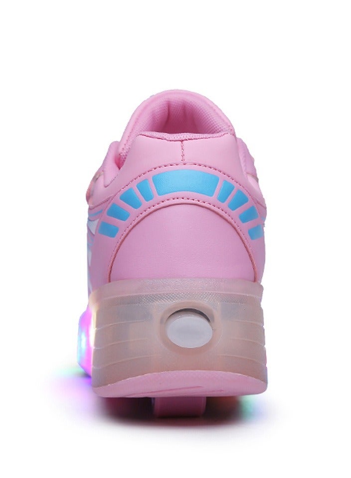 Kids Roller Skates Shoes with Lights Kids Skates Sneakers LED Light Up Rechargeable Wheels Shoes with Lights Outdoor Slip On Roller Skates Shoes Sneakers for Beginners Gift (A)