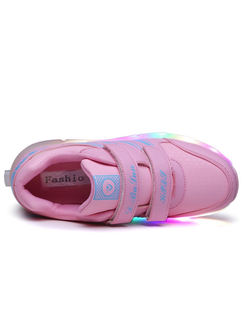 Kids Roller Skates Shoes with Lights Kids Skates Sneakers LED Light Up Rechargeable Wheels Shoes with Lights Outdoor Slip On Roller Skates Shoes Sneakers for Beginners Gift (A)