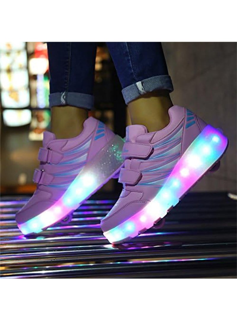 Kids Roller Skates Shoes with Lights Kids Skates Sneakers LED Light Up Rechargeable Wheels Shoes with Lights Outdoor Slip On Roller Skates Shoes Sneakers for Beginners Gift (A)