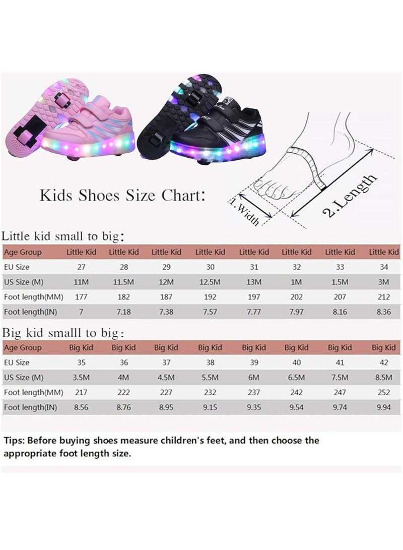 Kids Roller Skates Shoes with Lights Kids Skates Sneakers LED Light Up Rechargeable Wheels Shoes with Lights Outdoor Slip On Roller Skates Shoes Sneakers for Beginners Gift (A)