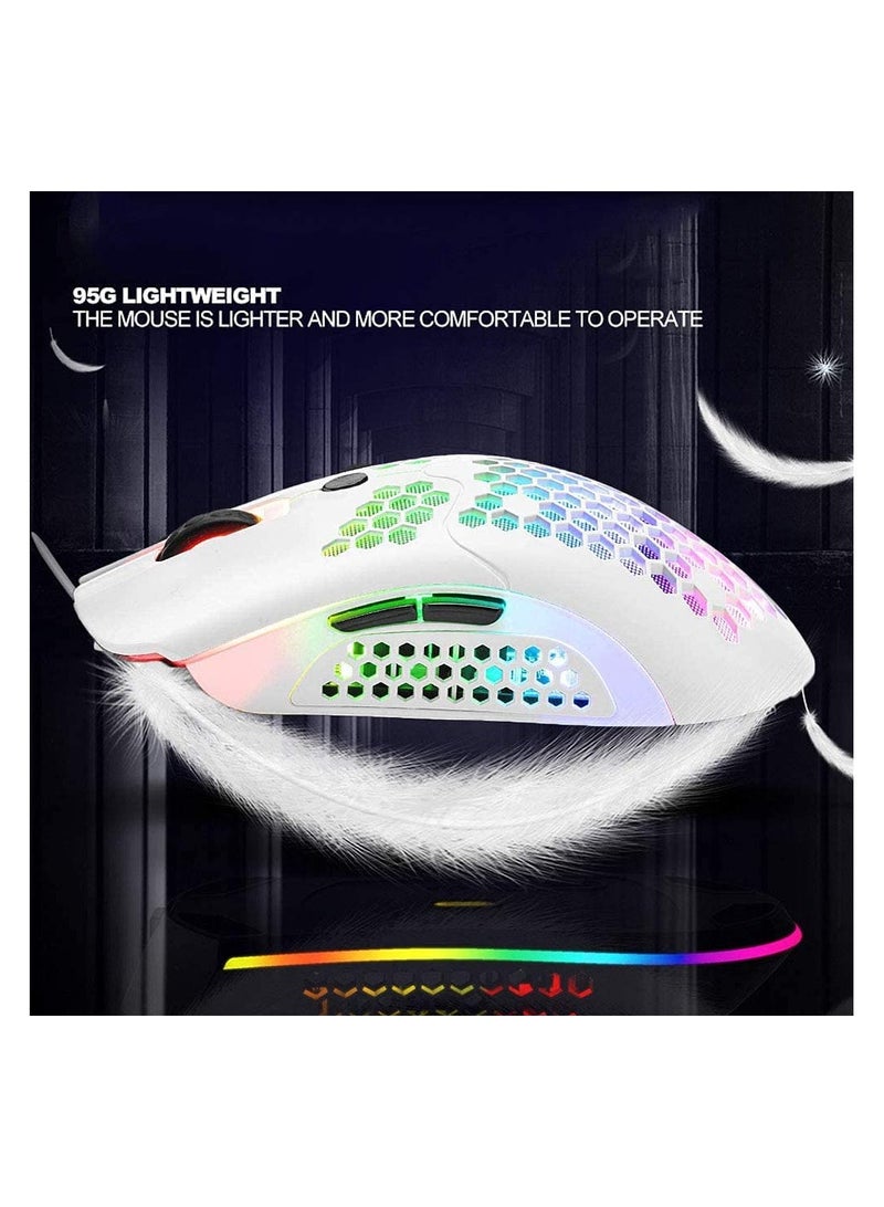 Wireless Gaming Mouse, Computer Mouse with Honeycomb Shell, 6 Programmed Buttons, 3 Adjustable DPI, Silent Click, USB Receiver, Ergonomic RGB Optical Gamer Mice Mouse for Laptop PC Mac (White)