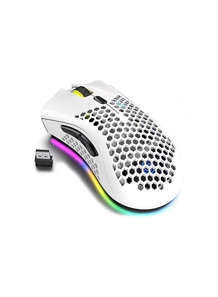 Wireless Gaming Mouse, Computer Mouse with Honeycomb Shell, 6 Programmed Buttons, 3 Adjustable DPI, Silent Click, USB Receiver, Ergonomic RGB Optical Gamer Mice Mouse for Laptop PC Mac (White)