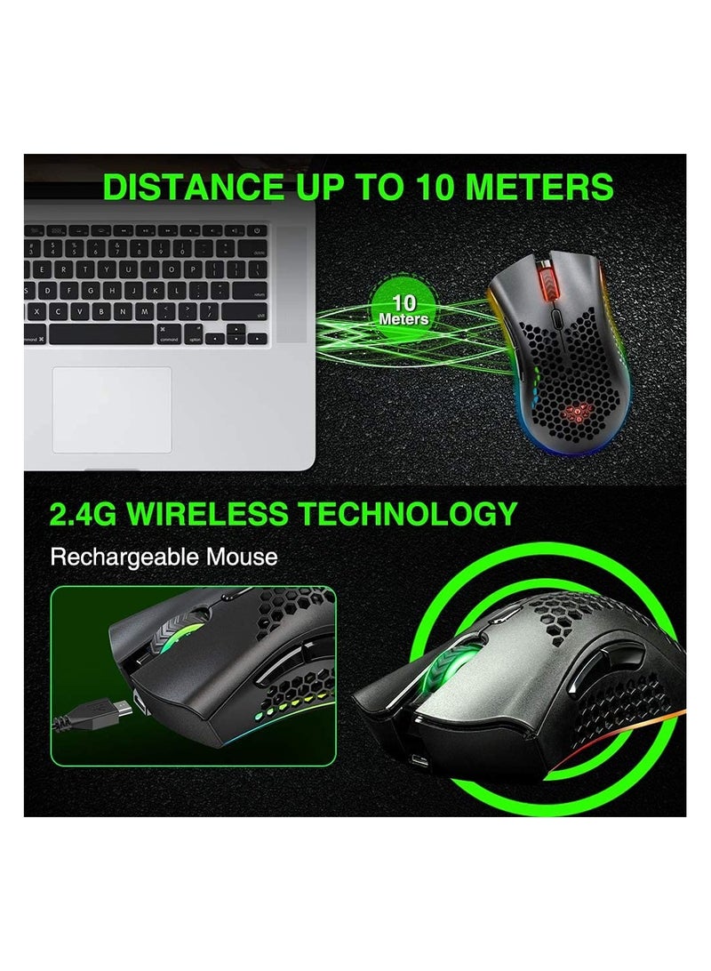 Wireless Gaming Mouse, Computer Mouse with Honeycomb Shell, 6 Programmed Buttons, 3 Adjustable DPI, Silent Click, USB Receiver, Ergonomic RGB Optical Gamer Mice Mouse for Laptop PC Mac (White)