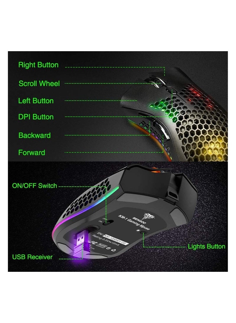 Wireless Gaming Mouse, Computer Mouse with Honeycomb Shell, 6 Programmed Buttons, 3 Adjustable DPI, Silent Click, USB Receiver, Ergonomic RGB Optical Gamer Mice Mouse for Laptop PC Mac (White)