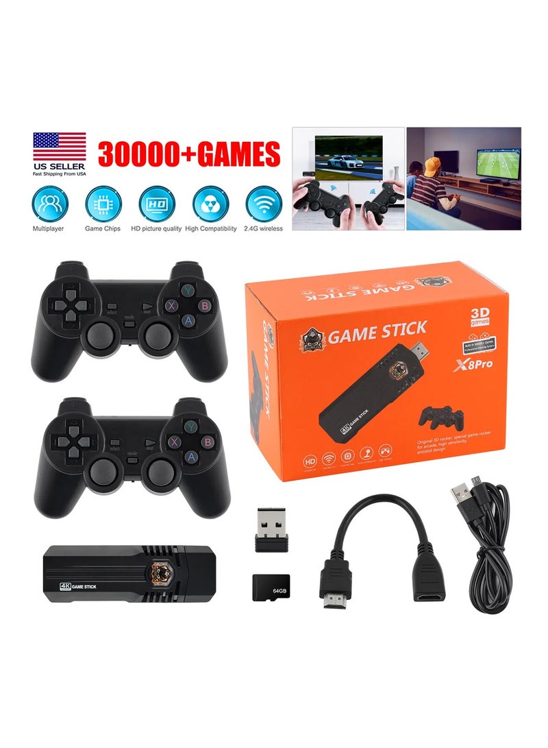 X8 pro 4K Retro Game Console 30000+ Video Game Stick +2x Wireless Controllers