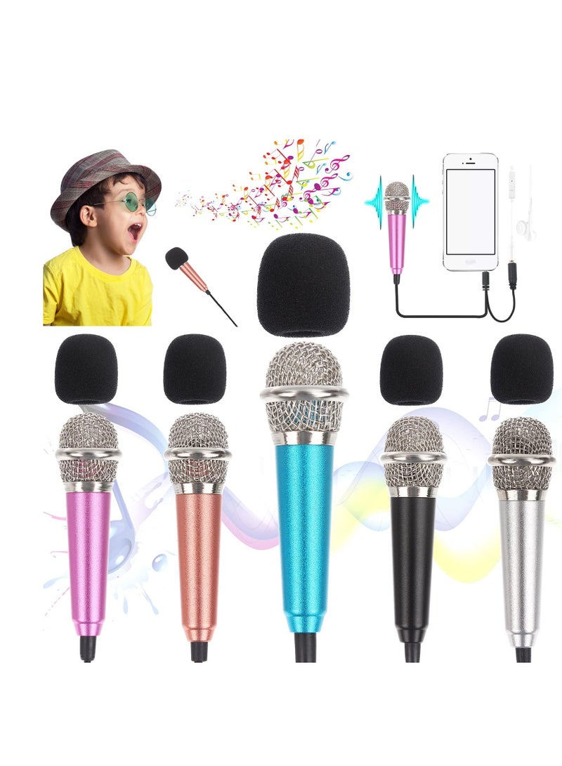 Mini Microphone Karaoke Tiny Singing Mic Equipment for Voice Recording Interviews Speeches 3.5mm Audio Connector Suitable for Laptop Cellphone Phone Ages 3+ 5PCS