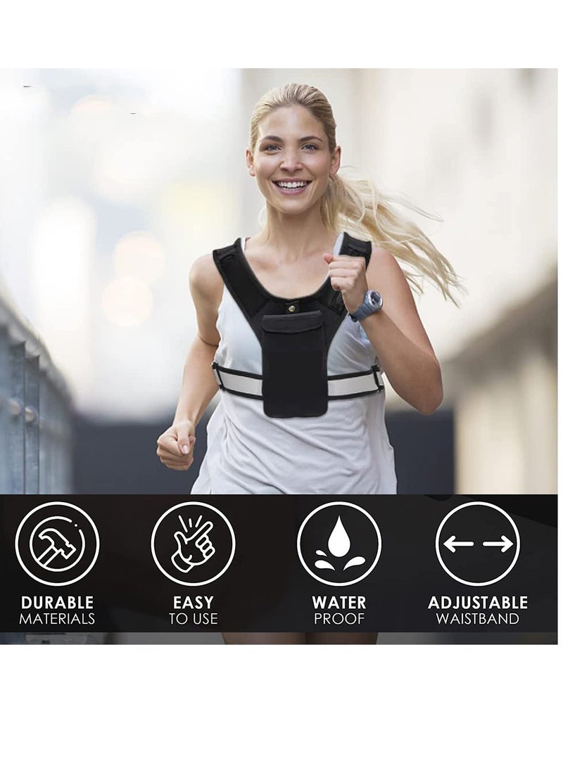 Running Vest Phone Holder, Adjustable Waistband Reflective Training Workout Gear with Pocket, Hands Free Breathable Sports Vest for Phone Holder for Cycling Walking