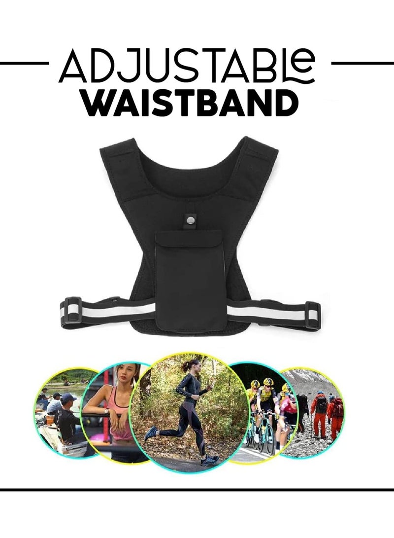 Running Vest Phone Holder, Adjustable Waistband Reflective Training Workout Gear with Pocket, Hands Free Breathable Sports Vest for Phone Holder for Cycling Walking