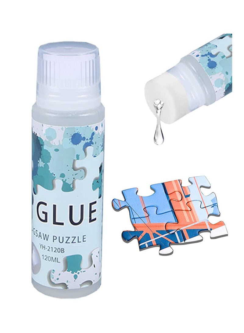 Puzzle Glue with Sponge Head, Jigsaw Puzzle Glue for Kids, Puzzle Glue Clear with Applicator, Water-Soluble Special Craft Puzzle Glue, Puzzle Saver for 1000/1500/3000 Pieces of Puzzle, 120ML