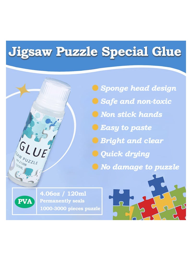 Puzzle Glue with Sponge Head, Jigsaw Puzzle Glue for Kids, Puzzle Glue Clear with Applicator, Water-Soluble Special Craft Puzzle Glue, Puzzle Saver for 1000/1500/3000 Pieces of Puzzle, 120ML