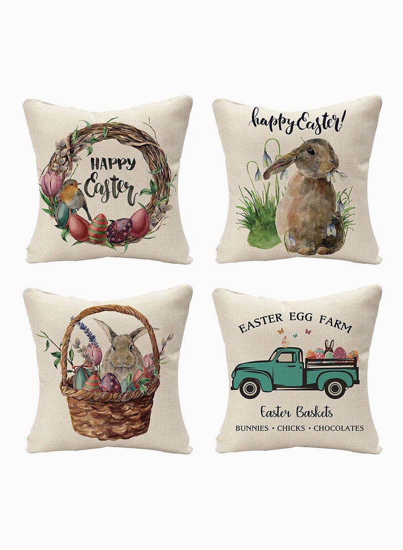 Throw Pillow Covers SYOSI Set of 4 Decorative Truck Eggs Linen Cushion Case for Sofa Couch Bed Home Outdoor Car