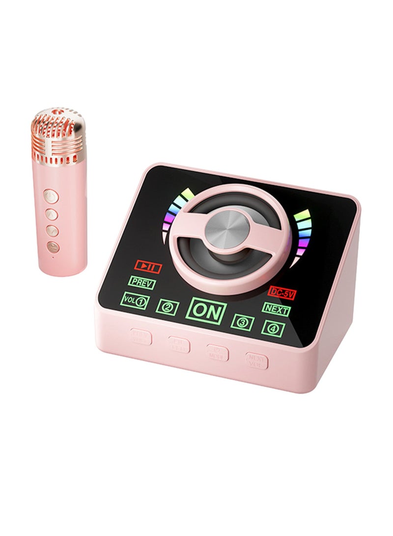 Karaoke Machine Portable Bluetooth Speaker System With 1 Wireless Microphones Home Family Singing Speaker Pink -Coloured