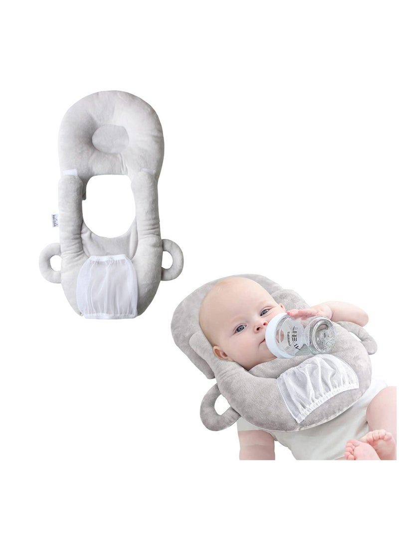 Baby Nursing Pillow, Baby Bottle Holder, Portable Support Pillow for Newborns, Baby Breastfeeding Pad, Adjustable Bottle Support Cushion, Anti-Spitting Milk Pillow, Grey