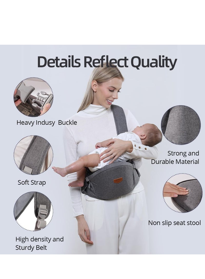 Baby Hip Carrier, Ergonomic Carrier, Capacity Pocket with Adjustable Waistband, Suitable for Newborn to Toddlers All-Seasons(Grey)