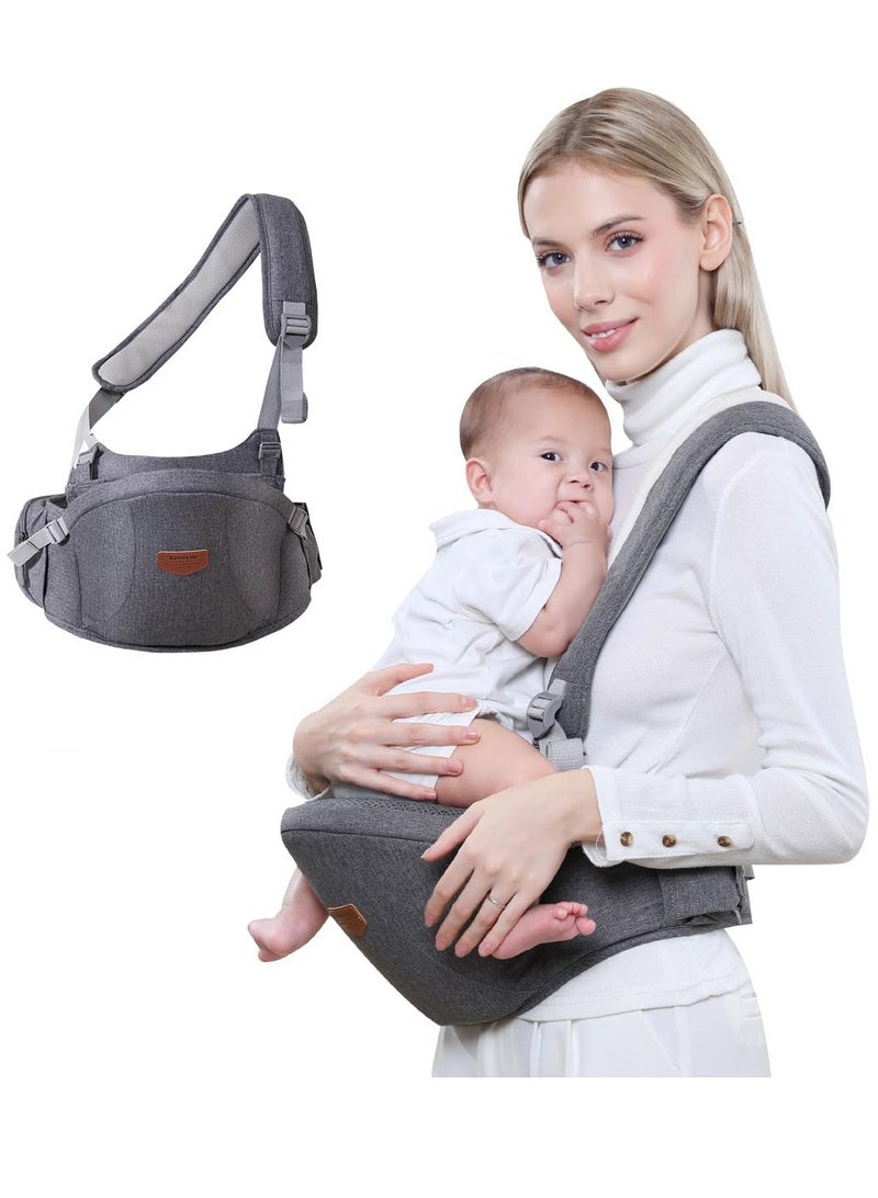 Baby Hip Carrier, Ergonomic Carrier, Capacity Pocket with Adjustable Waistband, Suitable for Newborn to Toddlers All-Seasons(Grey)