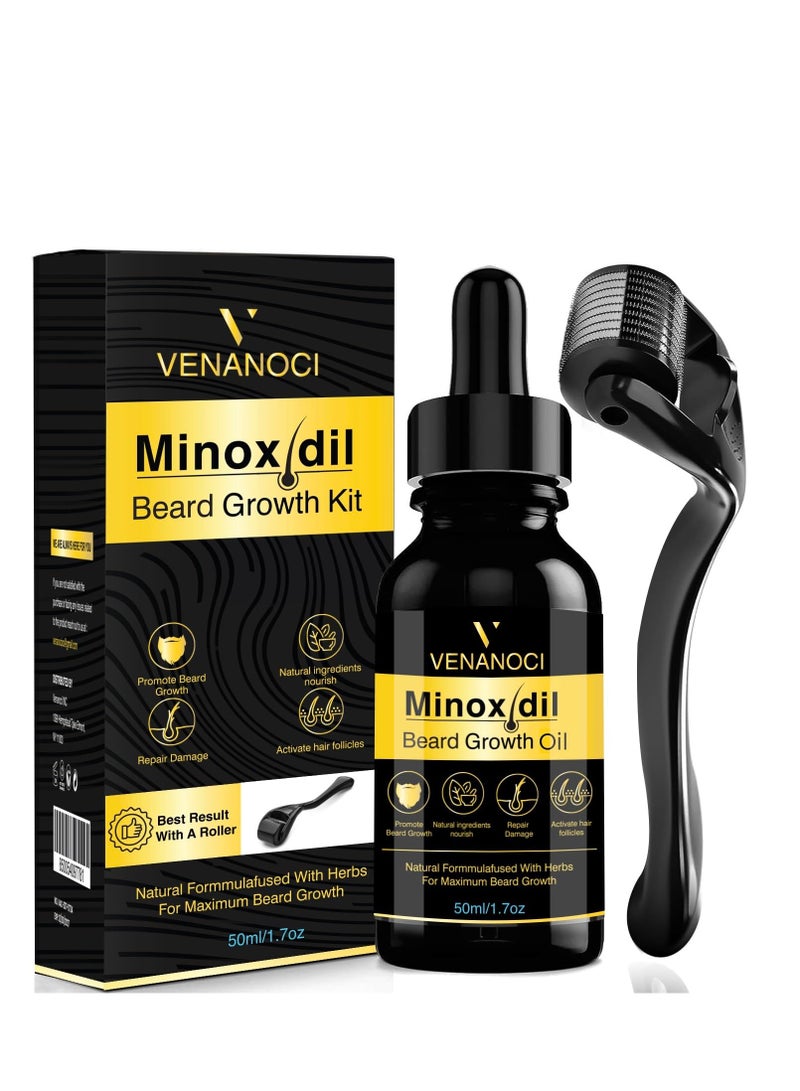 5% Minoxidil Hair Growth Serum, 5% Minoxidil For Men Beard Growth Kit, Beard Growth Oil With Biotin & Caffeine For Beard & Hair Growth, Grow A Stronger Thicker Fuller Hair & Beard Faster - Packaging may vary