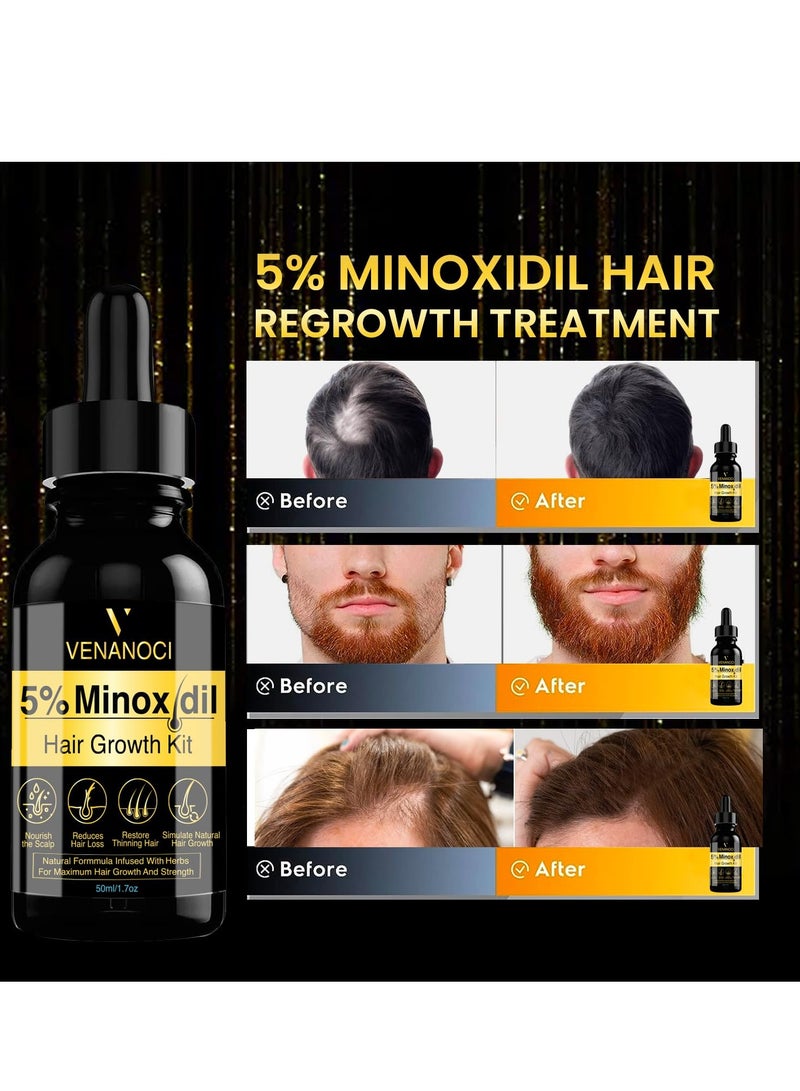 5% Minoxidil Hair Growth Serum, 5% Minoxidil For Men Beard Growth Kit, Beard Growth Oil With Biotin & Caffeine For Beard & Hair Growth, Grow A Stronger Thicker Fuller Hair & Beard Faster - Packaging may vary