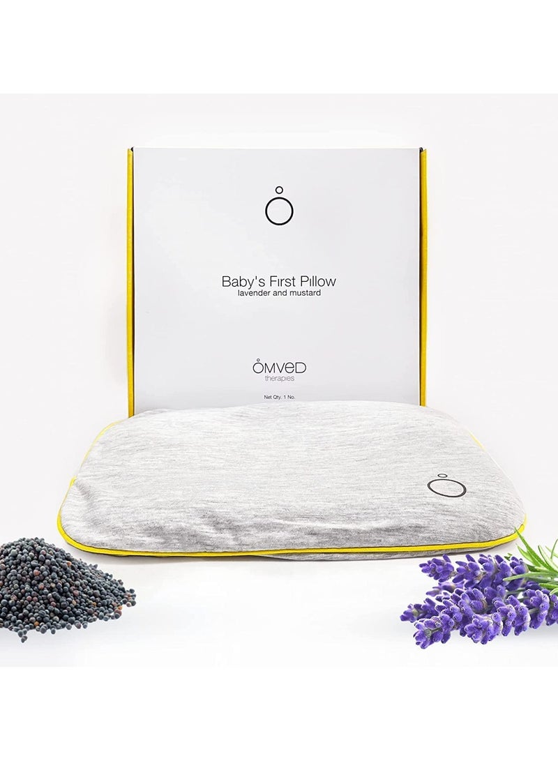 Omved Baby's First Pillow Rai Mustard Seeds Pillow with Lavender Removable Cotton Cover  Light Grey Small Size 19 x 25 cm 500g