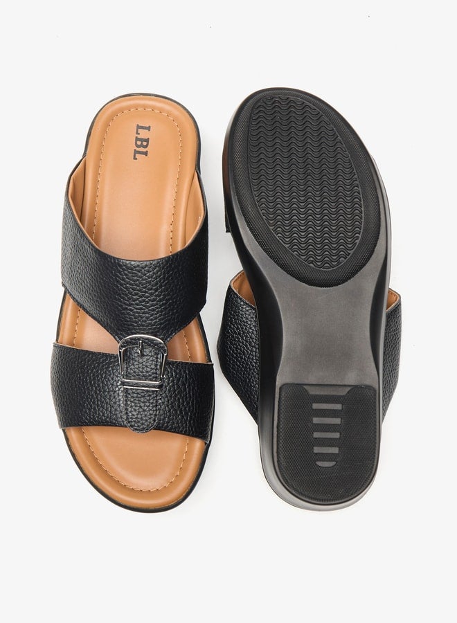 Mens Textured Slip-On Arabic Sandals With Buckle Accent