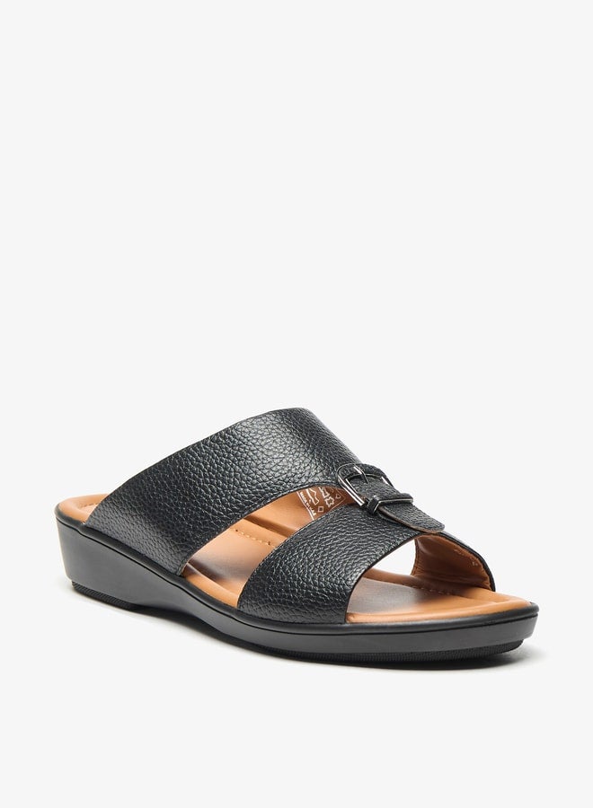 Mens Textured Slip-On Arabic Sandals With Buckle Accent