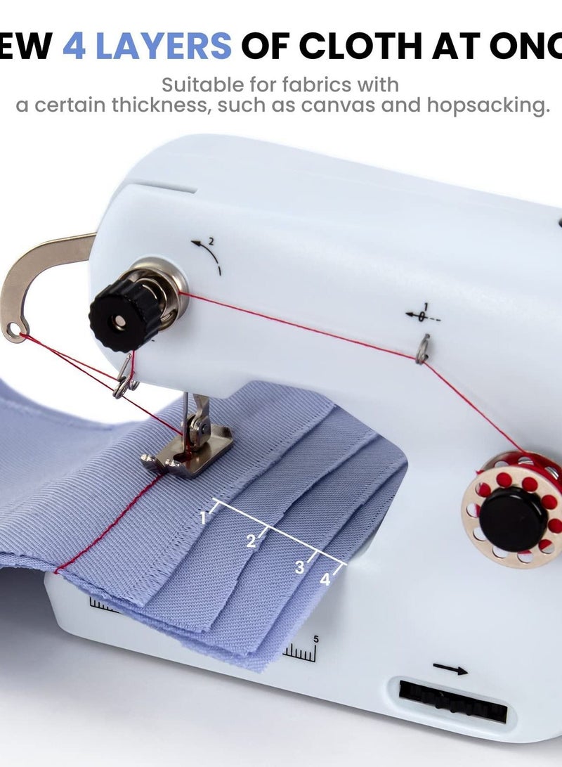 Handheld Sewing Machine, Portable Mini Machine Electric Stitch Tool, with Accessories, Suitable for Clothing, Curtains, Denim, Leather(White)