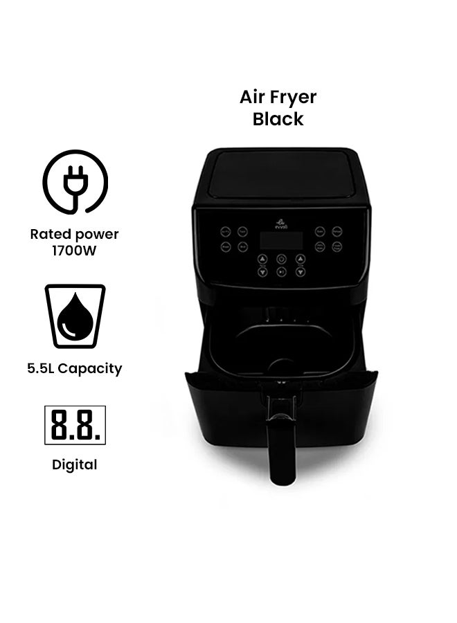 Digital Air Fryer LED Digital Touch Screen Timer and Temperature Control 8 Preset Programs 5.5 L 1700 W EVKA-AF5508B Black