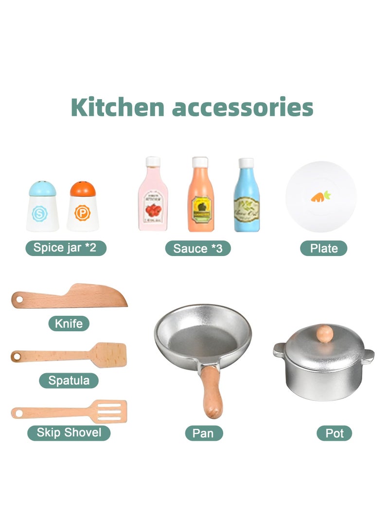 Wooden Pretend Play Kitchen Set Toy Kitchen Set with Stove,Oven,Sink,Fridge and 11 Pcs Kitchen Playset Accessories, Play Kitchen Sets for Kids,Toddler Kitchen Playset Gifts