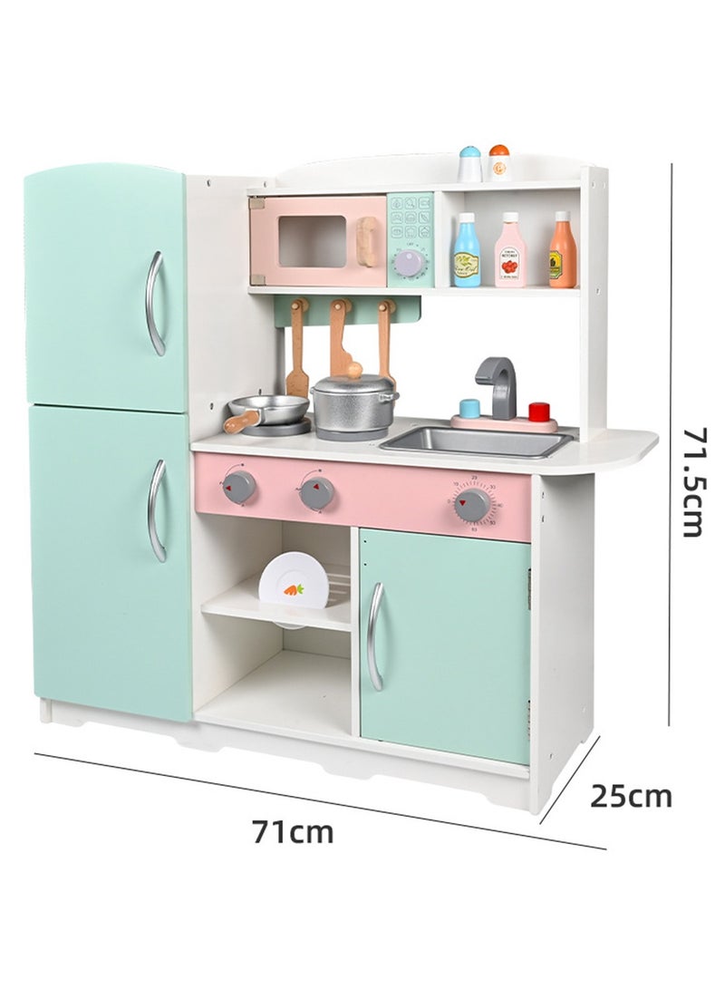 Wooden Pretend Play Kitchen Set Toy Kitchen Set with Stove,Oven,Sink,Fridge and 11 Pcs Kitchen Playset Accessories, Play Kitchen Sets for Kids,Toddler Kitchen Playset Gifts