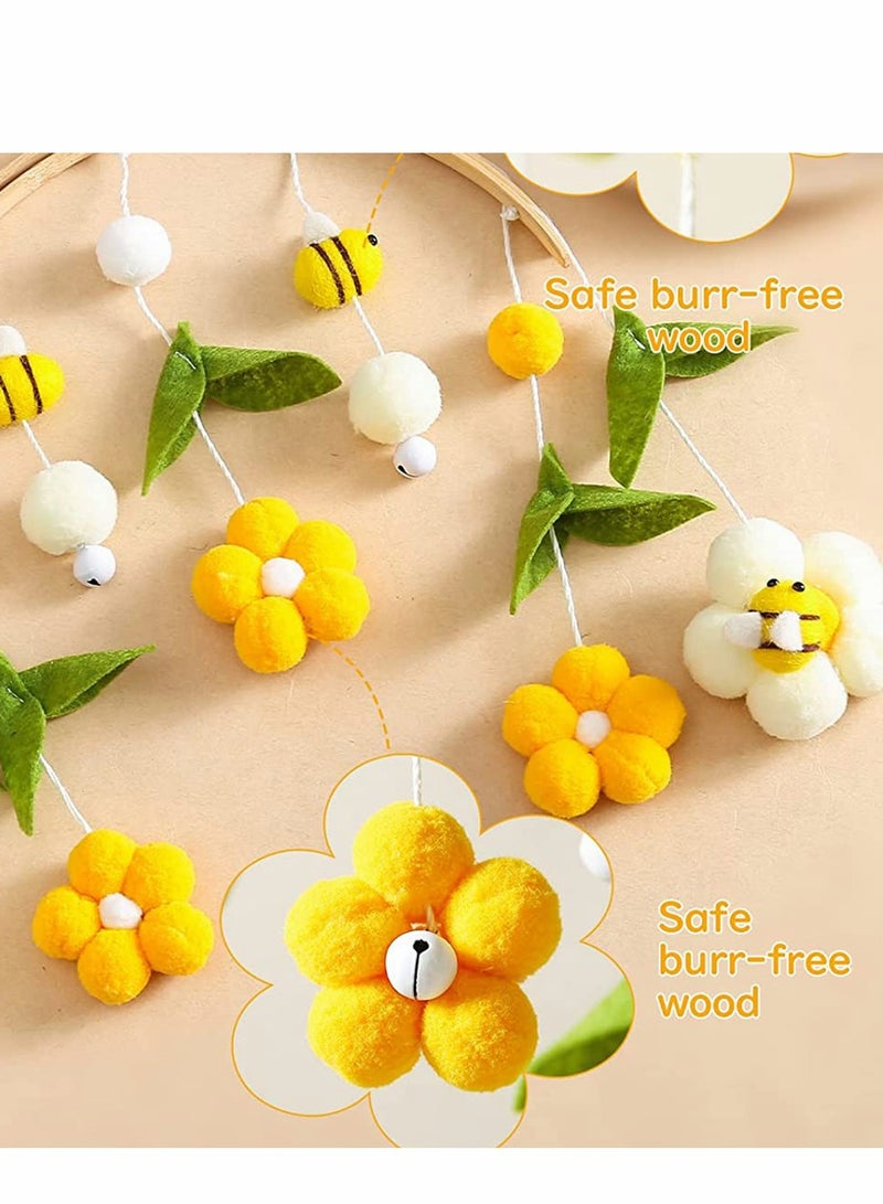 Baby Crib Mobile Bamboo Wind Chime Bed Bell Baby Bedroom Ceiling Cotton Balls Wind Chime Portable Mobile Bee Decor Hanging Rotating Plush Toys for Baby