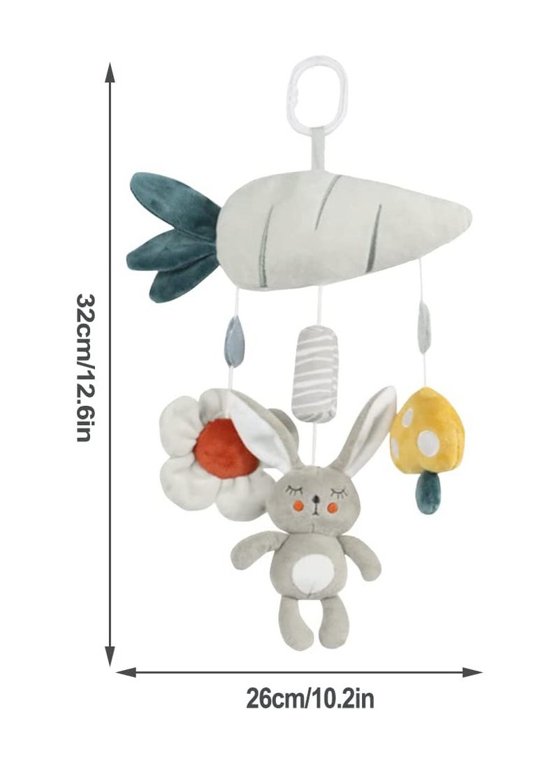 Baby Hanging Rattles Toys Activity Rabbit Plush Animal Wind Chime Sensory Toy with BB Squeaker Safety for Newborn Babies Toddlers  Shower Gift