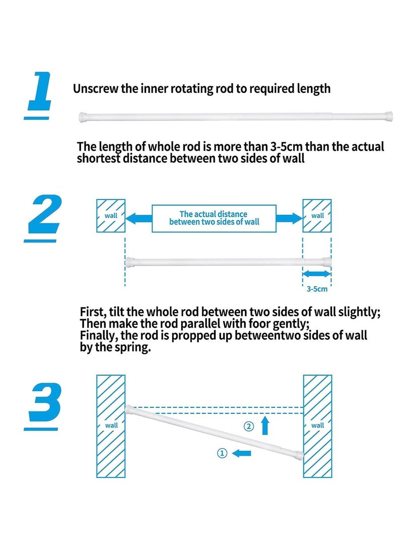 Shower Curtain Rod Adjustable 110-200cm,Thick & Extendable Telescopic Length Tension Bar Painted Surface No Drill Type for Bathroom Shower Bathtub Cabinet (110 x 200 cm, White)