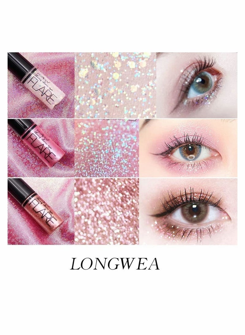 Waterproof Colorful Liquid Glitter Eyeshadow Kit, 10Pcs Longwearing Gold Liquid Glitter Eyeliner Set, Liquid Eye Glitter Sparkle Eye shadow Glitter sombra de para ojos Makeup Glitter for Eyes