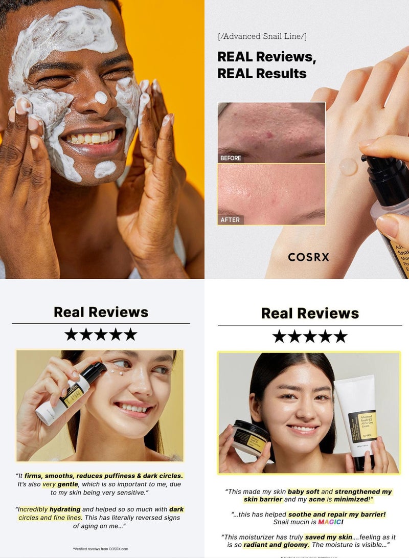 Optimal Snail-Powered Skincare Pack 5 & Face Massage Roller Advanced Snail 96 Mucin Power Essence, 92 All-in-One Cream, Peptide Eye Cream, Gel Cleanser, and Hydrogel Eye Patch 468.99ml