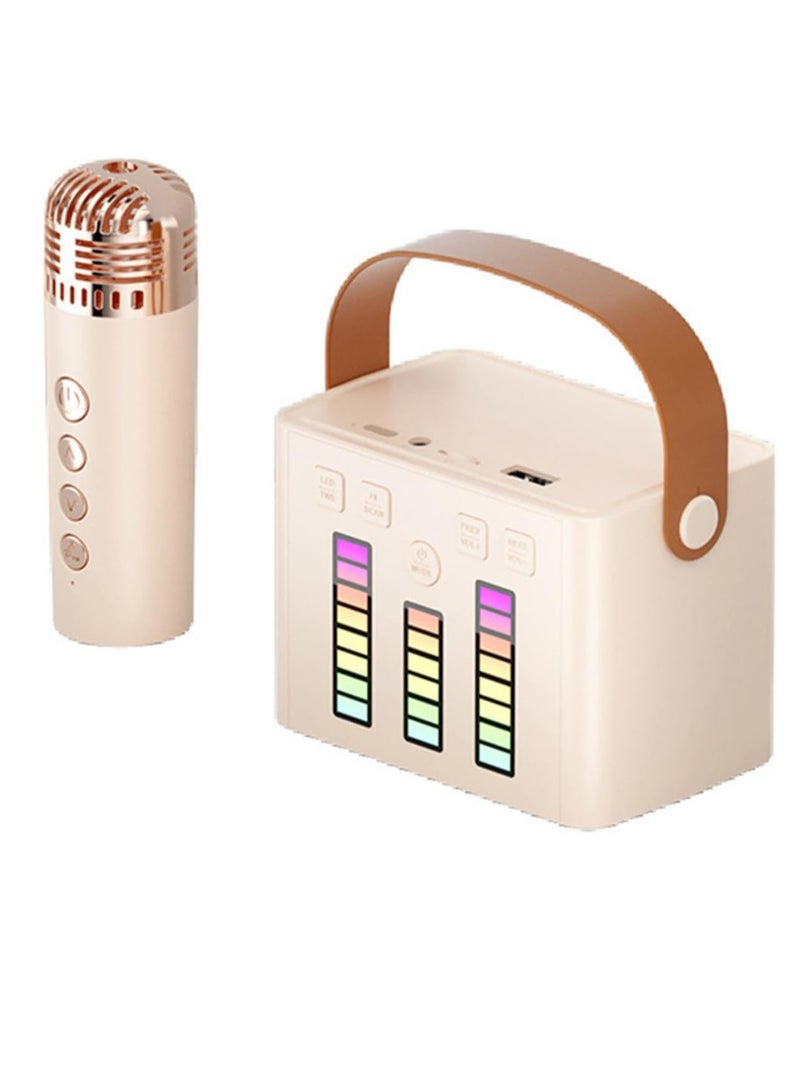 Karaoke Machine Portable Bluetooth Speaker System With 1 Wireless Microphones Home Family Singing Speaker White -Coloured