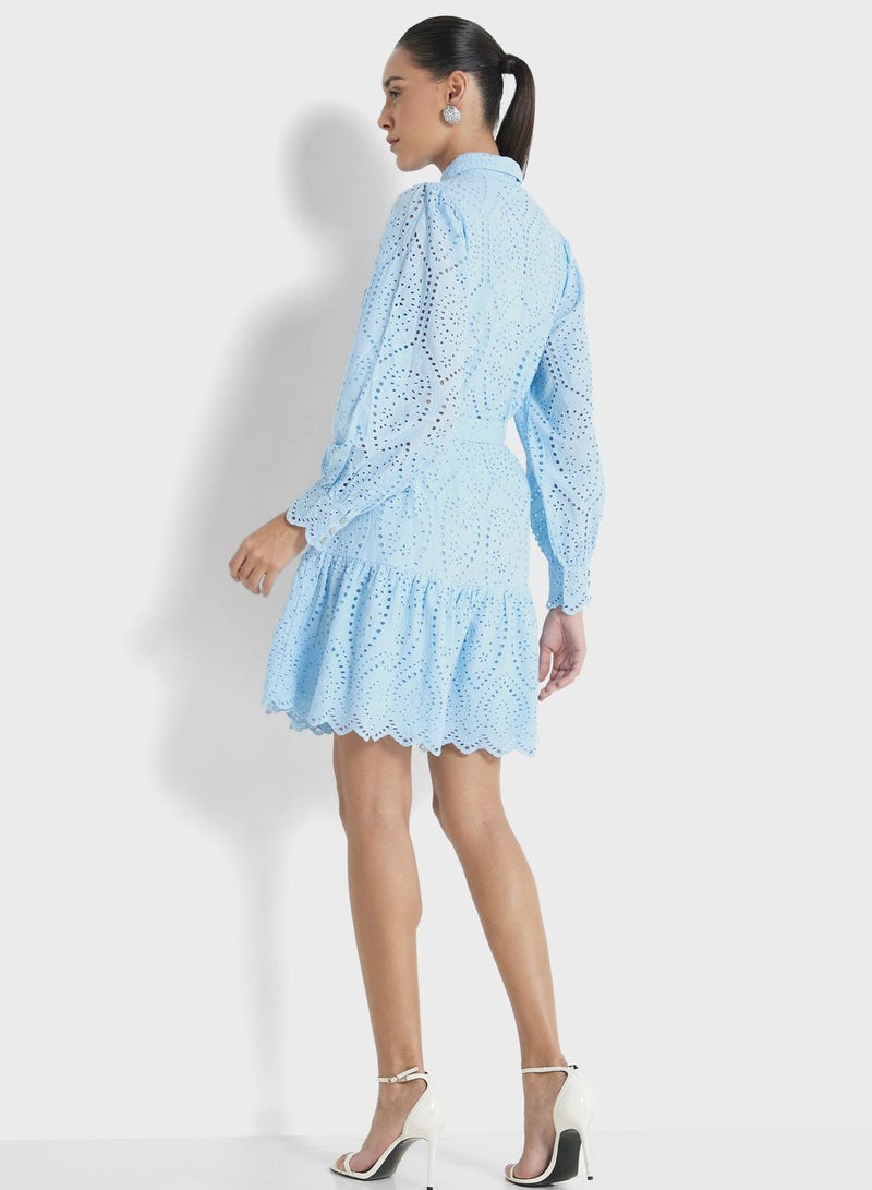 Puff Sleeve Tie Detail Dress