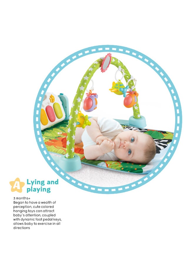 Baby Play Mat Activity Gym with Hanging Toys and Bluetooth Music for Tummy Time and Sensory Development - Colorful Jungle Theme